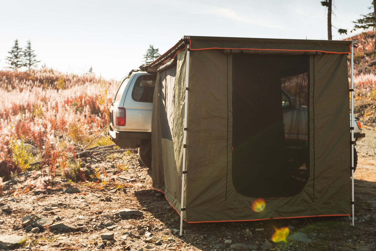 Awning Room in Forest Green Hyper Orange